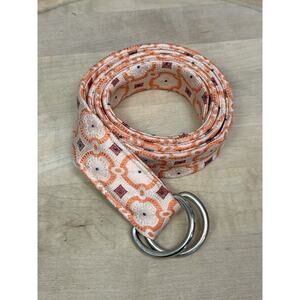J Crew 100% Silk Retro Medallion Print Belt Orange Pink Bohemian Hippie‎ Small